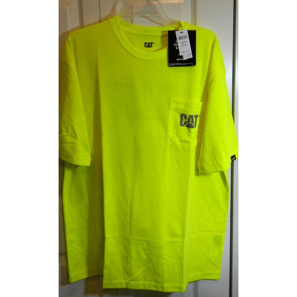 Caterpillar Trademark T-Shirt Men's Size LARGE Lime Heather Hi Vis NWT
